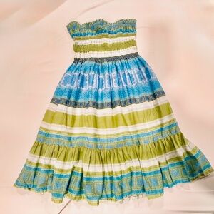 Moda International Strapless Maxi Dress in Aqua Blue & Lime Green